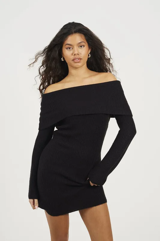 Bardot Ribbed Knit Mini Dress - Brave Soul