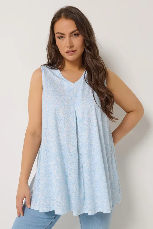 Floral Print Pleat Front Vest Top - Yours