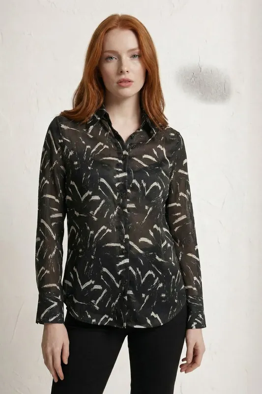 Abstract Print Button-Up Shirt
