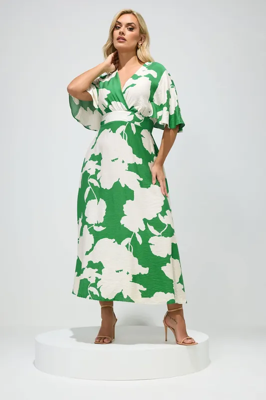 Floral Linen Look Wrap Dress - Yours