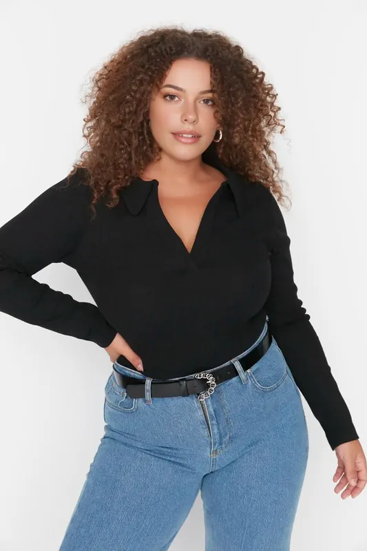 Ribbed Collared Long Sleeve Fitted Bodysuit - WOVCOR