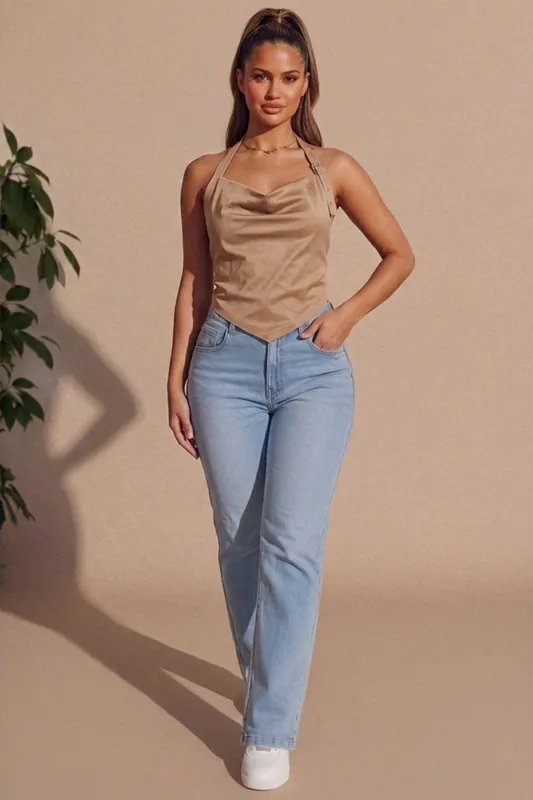 Suede Cowl Neck Handkerchief Hem Top - Femme Luxe
