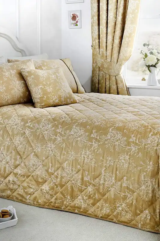 'Jasmine' Elegant Floral Jacquard Quilted Bedspread - Dreams & Drapes