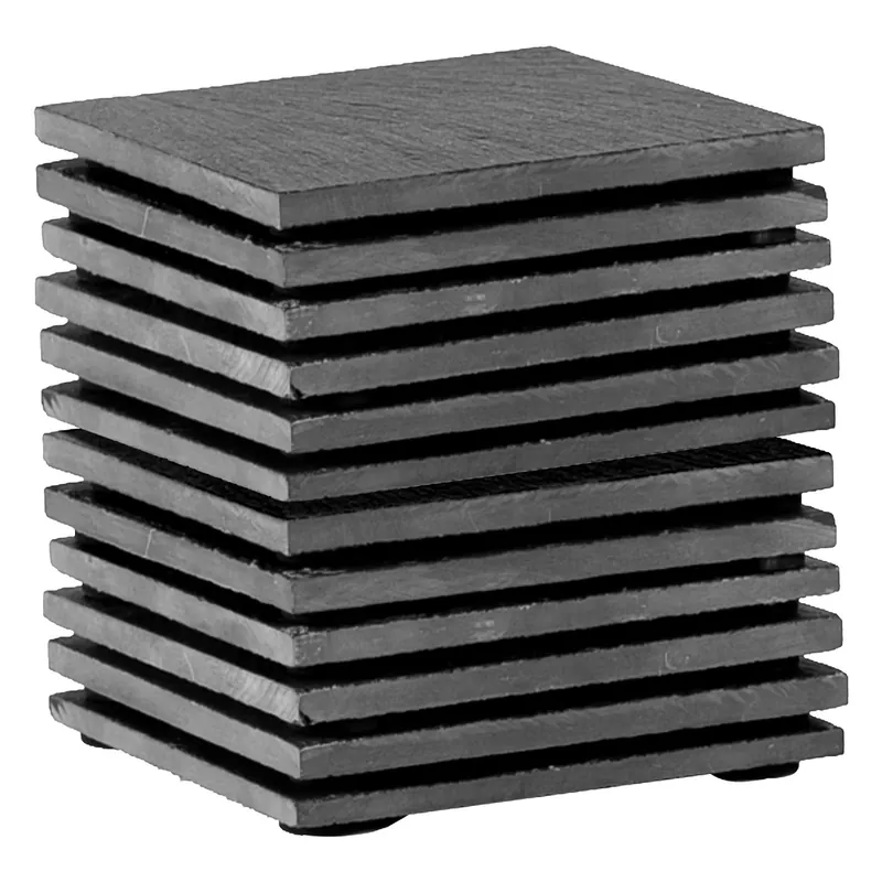 Linea Square Slate Coasters - 10cm - 12x Natural Black Stone Home Kitchen Drink Coffee Cup Glass Holder Table Mat Placemats