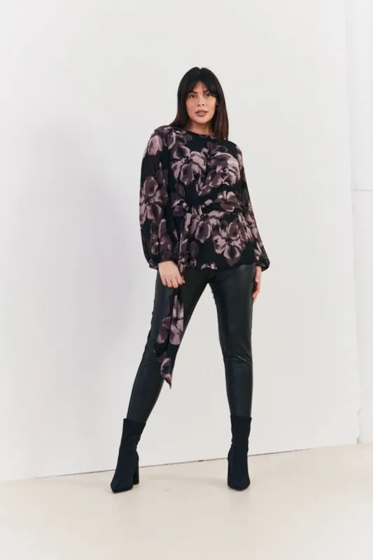 Brown Floral Tie Waist Blouse - In The Style