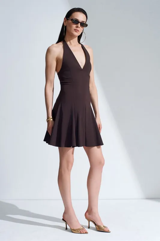 Halter Neck Skater Mini Dress - Dilvin