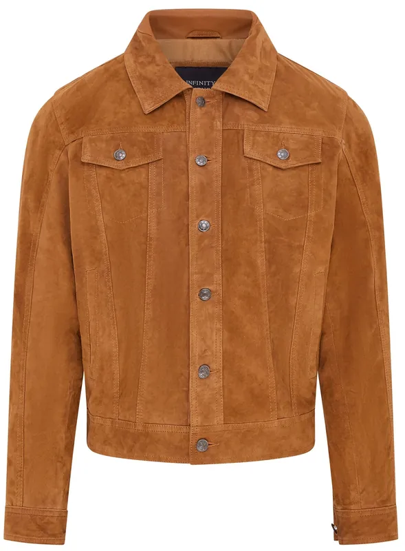 Navy Goat Suede Leather Jeans Jacket- Nurmes