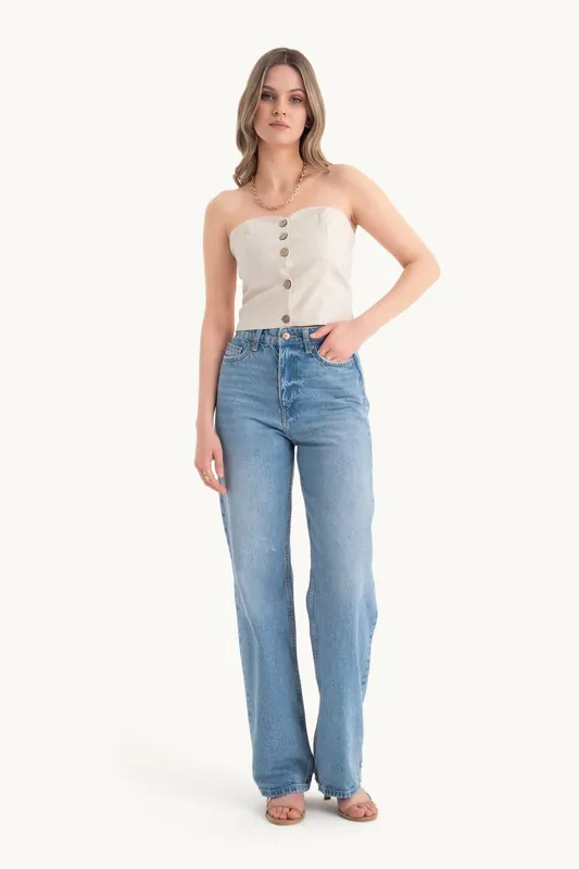 Sweetheart Neck Buttoned Bandeau Crop top - Hiccup