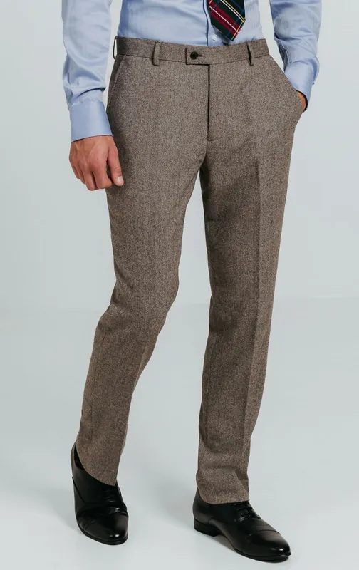 Brown Herringbone Tweed Suit Trousers - Dobell