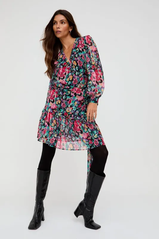 Flora Wraparound Floral Print Mini Dress In Multi - Lily and Lionel