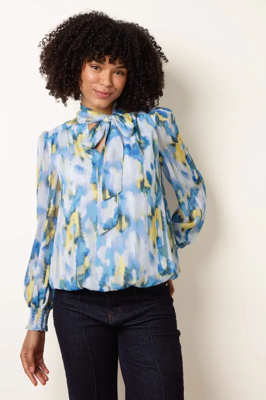 Multi Pussybow Puffball Top - Blue Vanilla