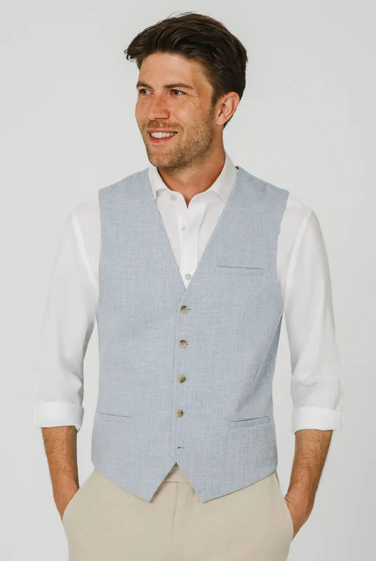 Light Blue Textured Weave Waistcoat - Dobell