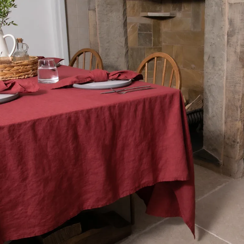 Brick Red Pure Linen Tablecloth - Native Natural