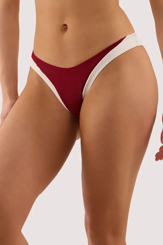 Stasia Wine and Ivory High Leg Brief - Wolf & Whistle