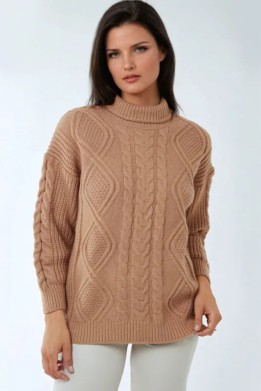 Cable Knit Roll Neck Jumper - Aftershock London