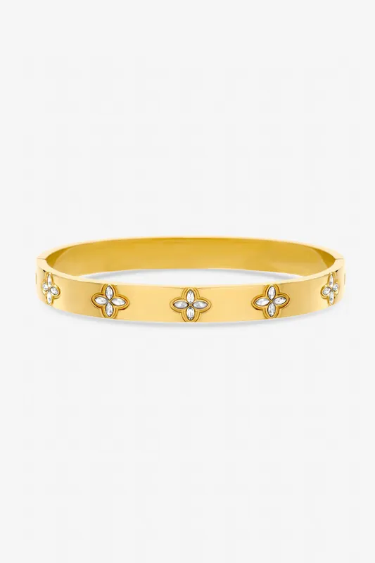 Gold Plated Waterproof Crystal Clover Bangle - Jon Richard