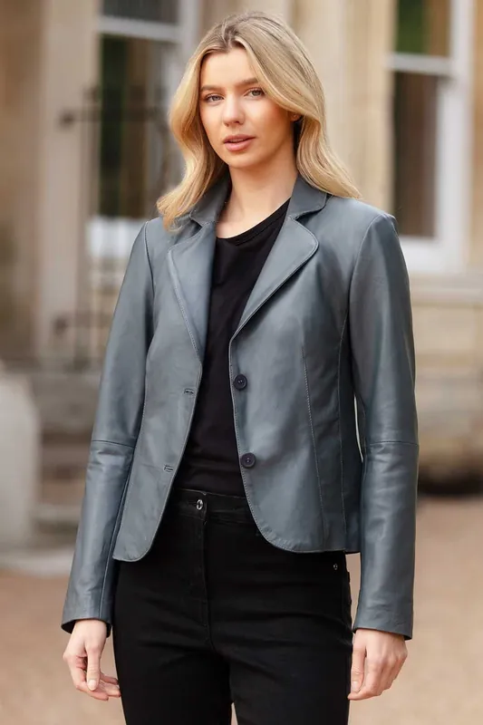 Angelica' Real Leather Two Button Blazer - Ashwood Leather