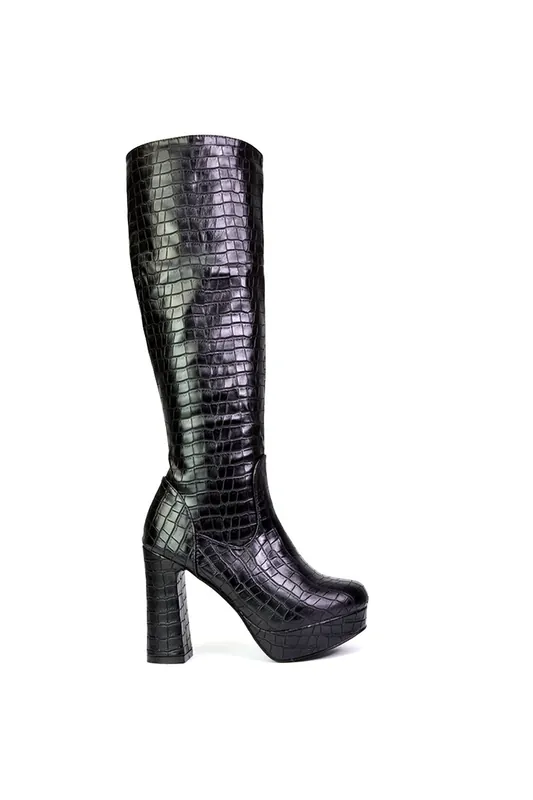 Theo' Chunky Block High Heel Platform Knee High Boots - XY London
