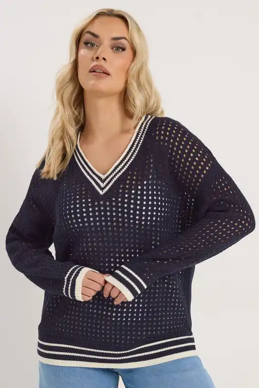 Crochet Contrast Trim Jumper - Yours