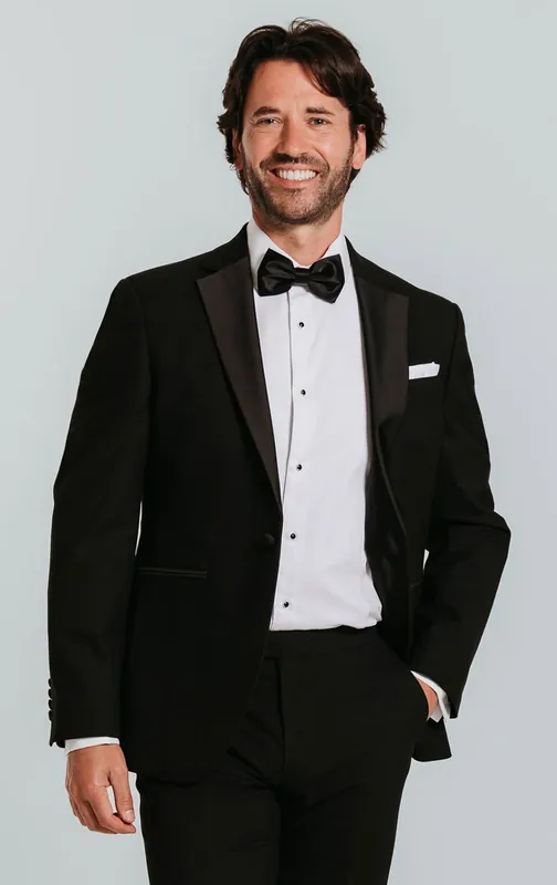 Black 2 Piece Tuxedo Satin Notch Lapel - Dobell