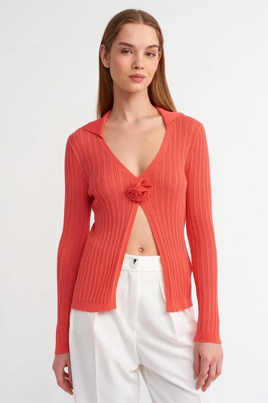 Slim-fit Ribbed Knit Polo Blouse
