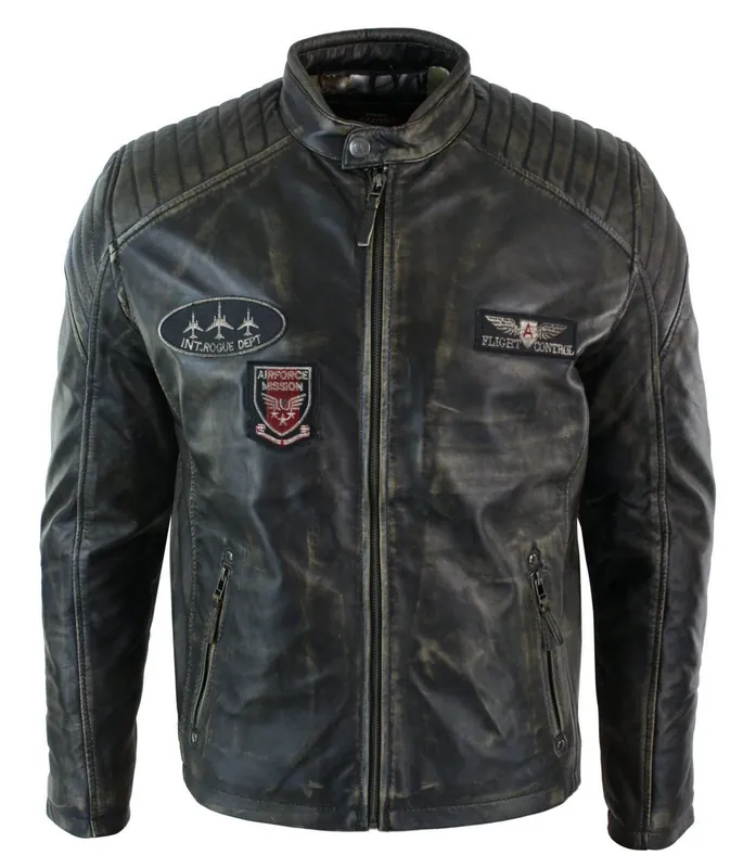 Leather Washed Biker Airforce Jacket - TruClothing
