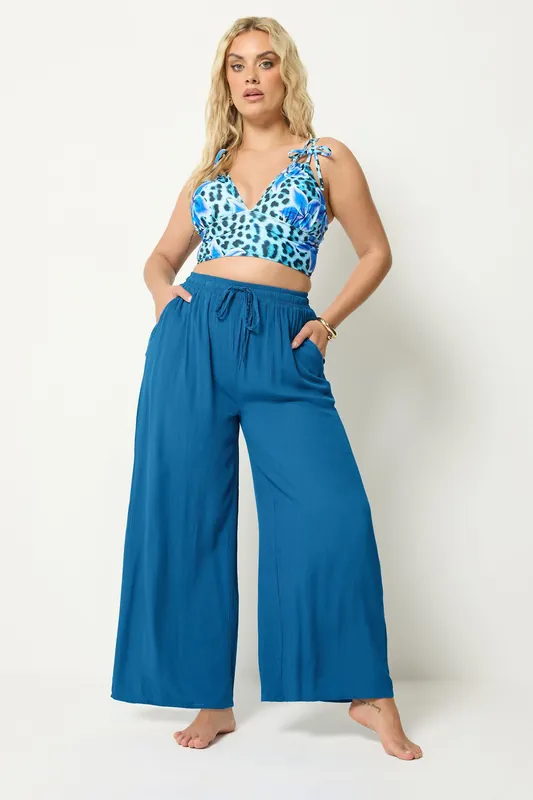 Crinkle Texture Wide Leg Trousers - Yours