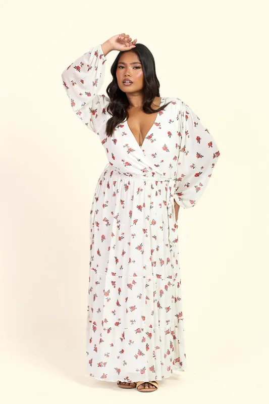 Curve Ditsy Print Tiered Wrap Belted Maxi Dress - FASHION-SZN