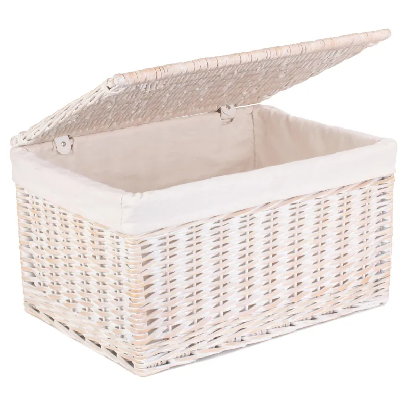 Wicker White Wash Steamed Cotton Lined Storage Basket - Red Hamper
