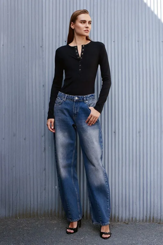 High-Waist Wide-Leg Cotton Denim Jeans