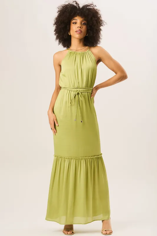 Green Halter Neck Maxi Dress - Gini London