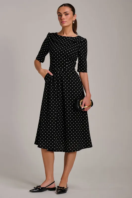 Printed Scuba Fold Collar Midi Dress - Jolie Moi