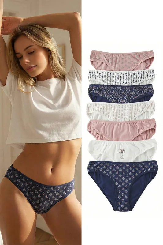 7 Pack Floral Print Cotton Rich Bikini Briefs Set - WOVCOR