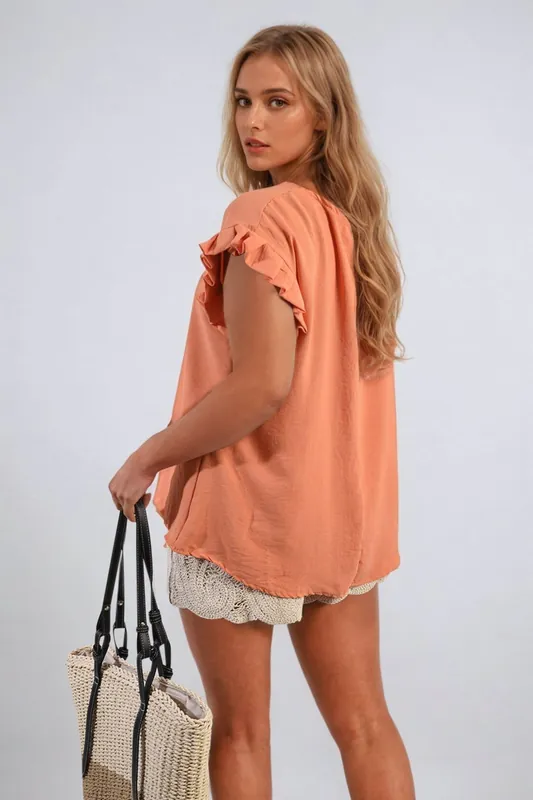 Vera Ruffle Trim Sleeve Top - IKRUSH