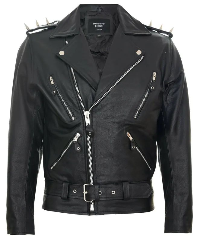 Brando Black ''Ghostrider'' Spiked Leather Biker Jacket - Infinity Leather