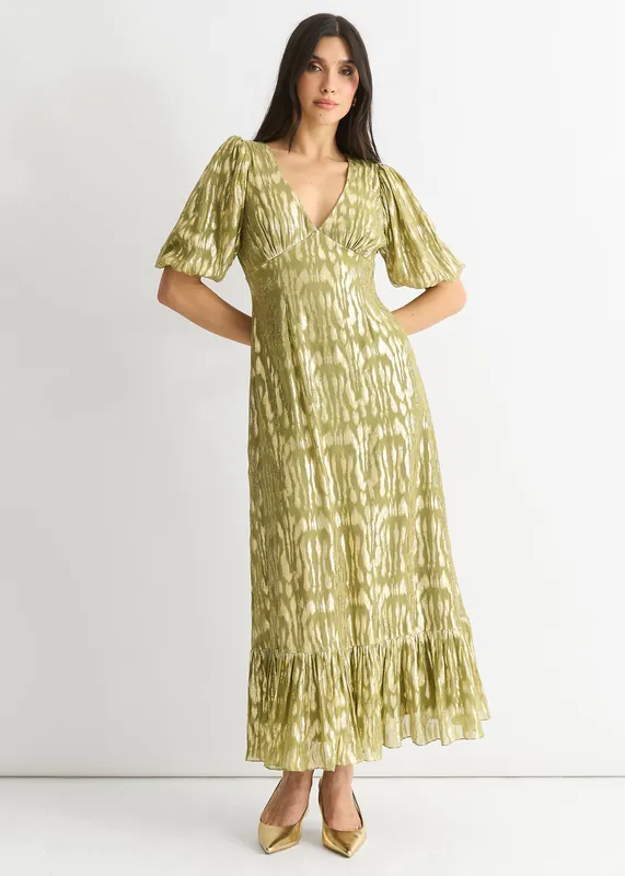Green Viscose Animal Jacquard Occasion Midi dress - Gini London