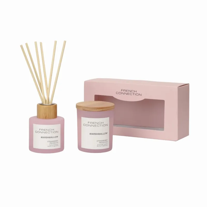 Strawberry Prosecco 130G Candle and 100ML Reed Diffuser Gift Set Pastel Range - French Connection