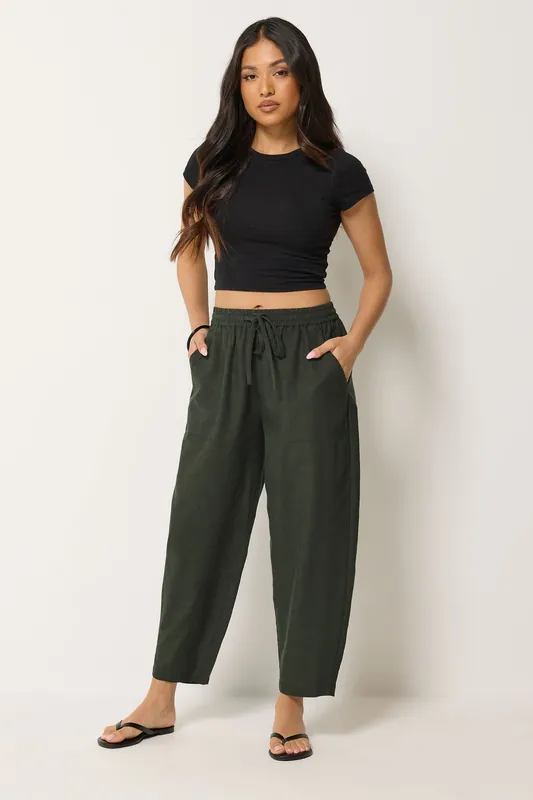 Petite Linen Barrel Trousers - PixieGirl