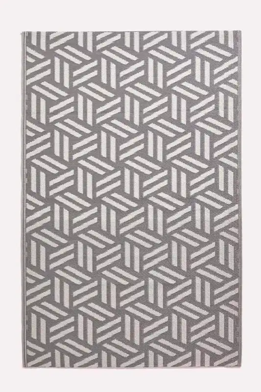 Luxury Outdoor Rug Waterproof Reversible, Grey Luna Geometric - Homescapes