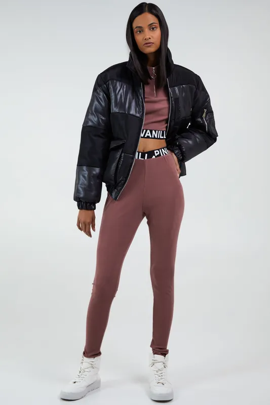 Mauve Ribbed Legging With Logo Waistband Leggings - Pink Vanilla