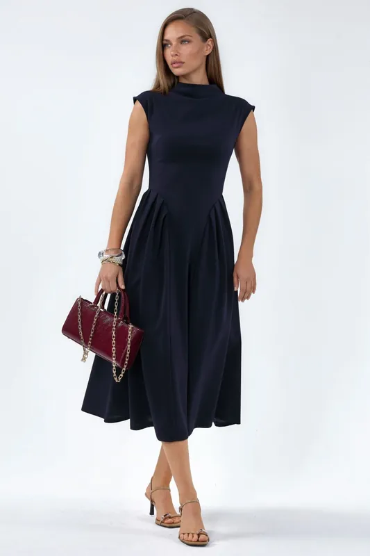 Textured Paneled Midi Dress - Busem