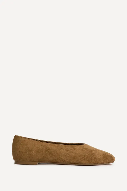 Structure Tan Faux Suede Square Toe Ballet Flats - Linzi