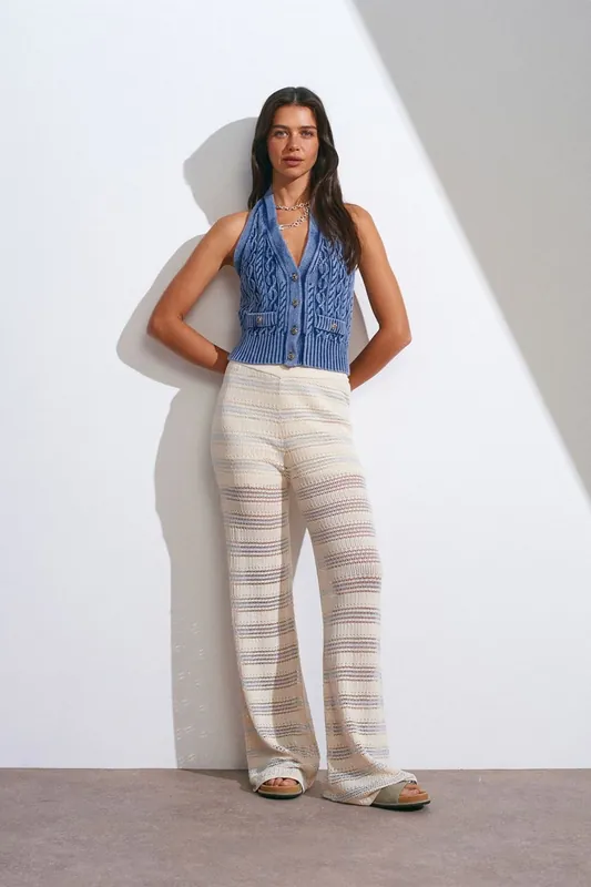 Women’s High-Waist Wide-Leg Striped Knit Pants