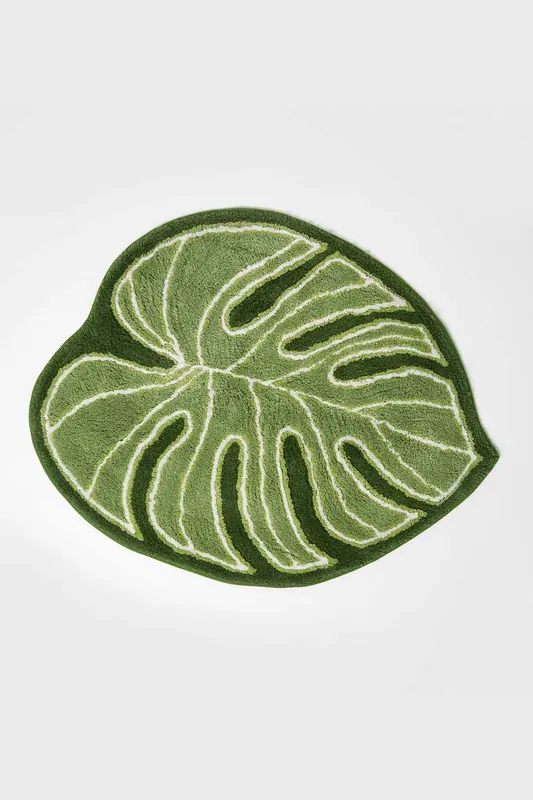 Green Leaf Bath Mat 100% Cotton, 65 x 80 cm - Homescapes