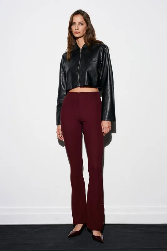 High-Waist Flare Leggings With Button Detail