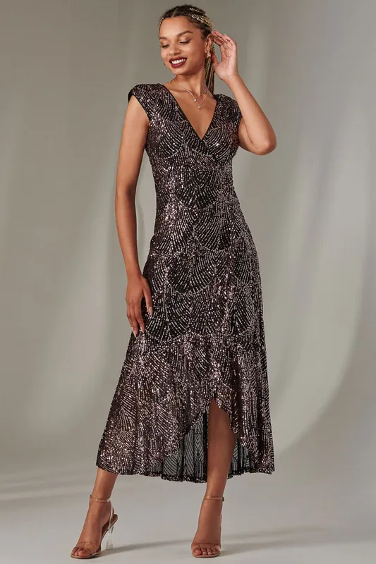Sequin Ruffle Hem Maxi Dress - Jolie Moi