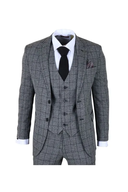 3 Piece Check Suit Tailored Fit Formal Dress Suits - TruClothing