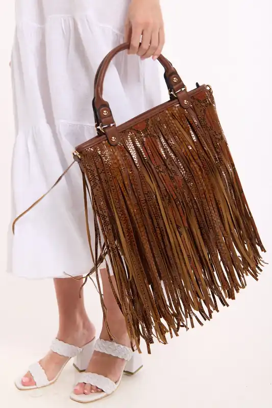 Fringe Snakeskin Tote Bag - Liquorish