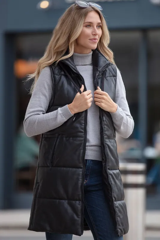 Giacca' Leather Long Gilet With Detachable Hood - Ashwood Leather