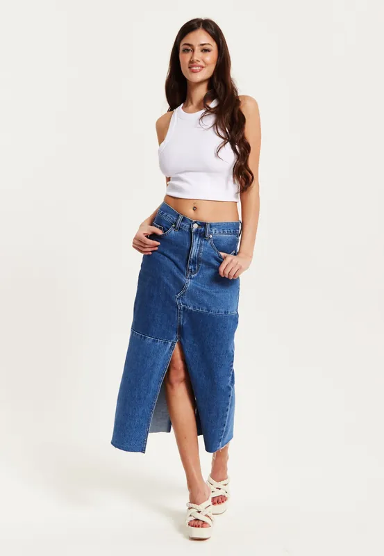 Blue Denim Midi Skirt - Liquorish